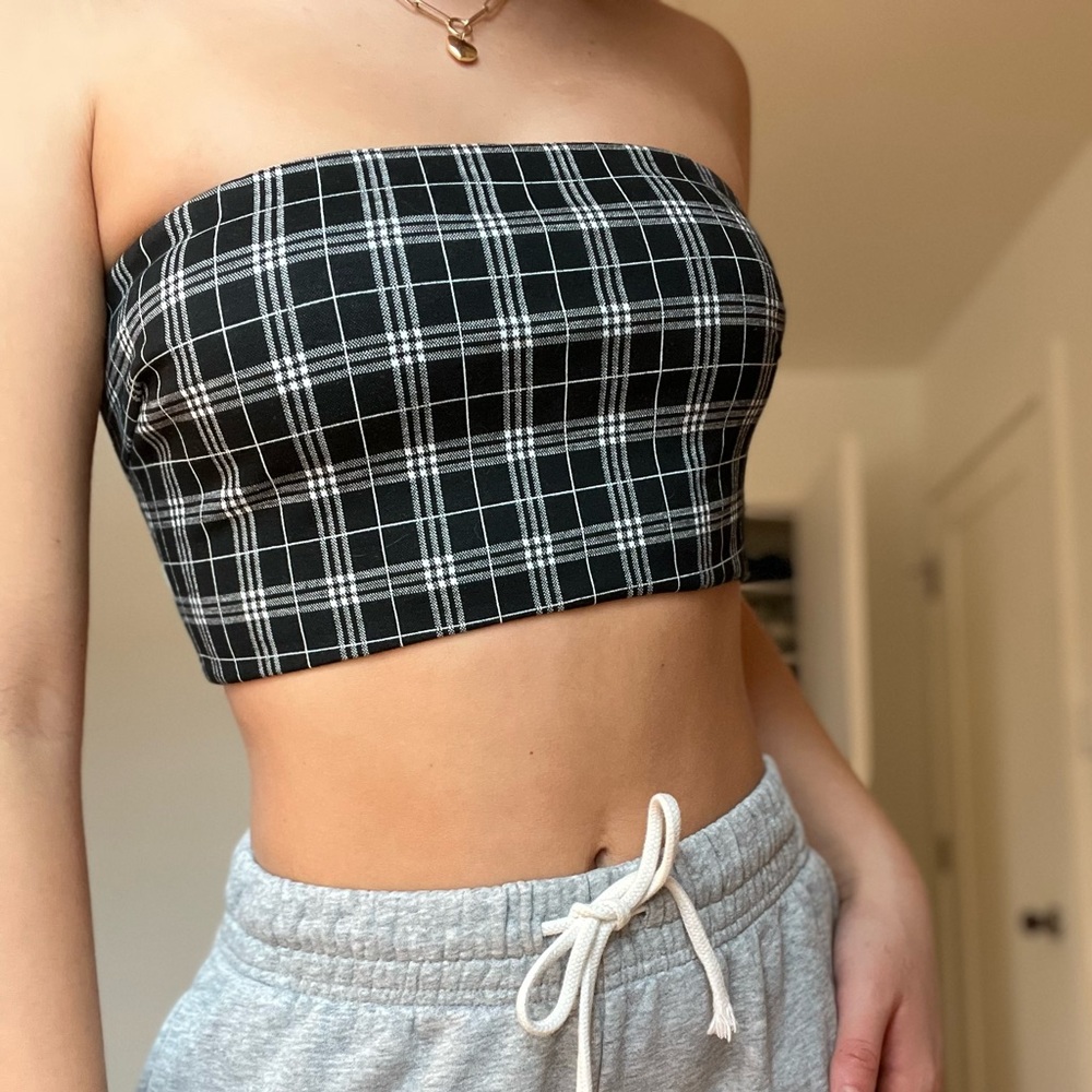 Tiger Mist brand zip up plaid tube top